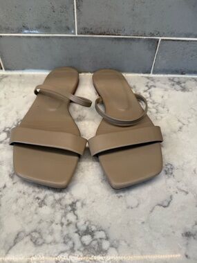 Taupe Minimalist Square-Toe Slide Sandals - Women